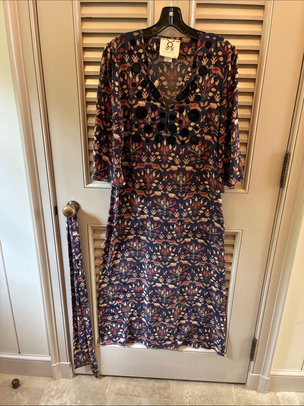 Figue Abstract Floral Navy Midi Dress with Belt